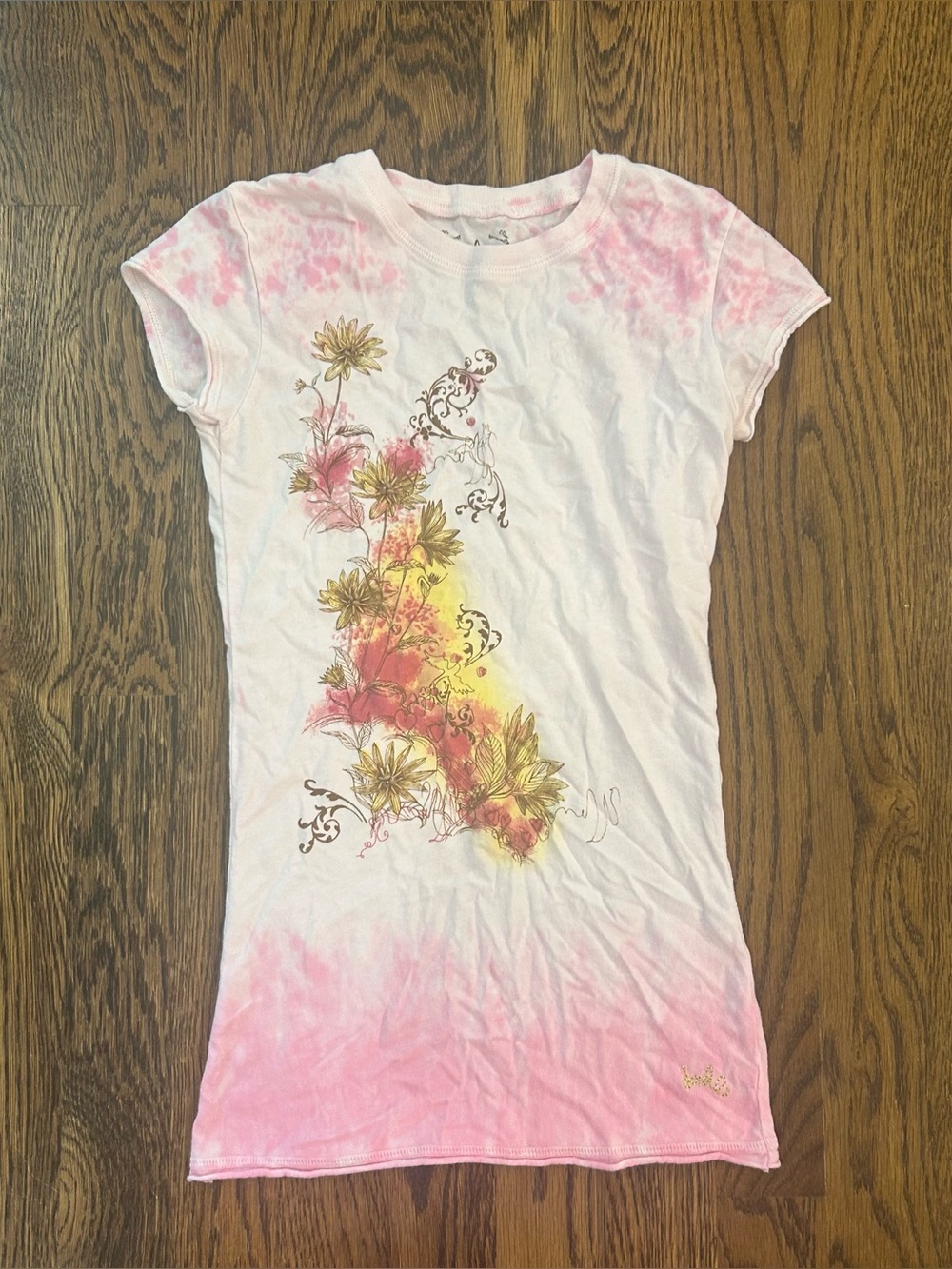 Vintage Y2K Jade Pink Tie Dye Floral Baby Tee